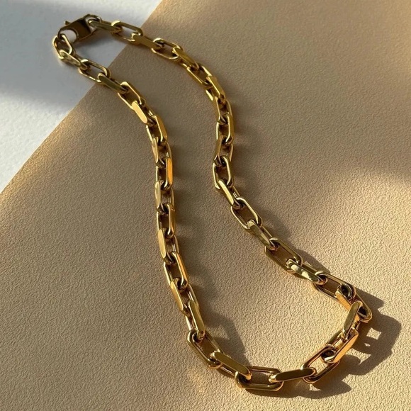 18K Gold Plated Diamond Cut Chain Necklace*Statement Jewelry*Waterproof Chunky - Picture 3 of 7